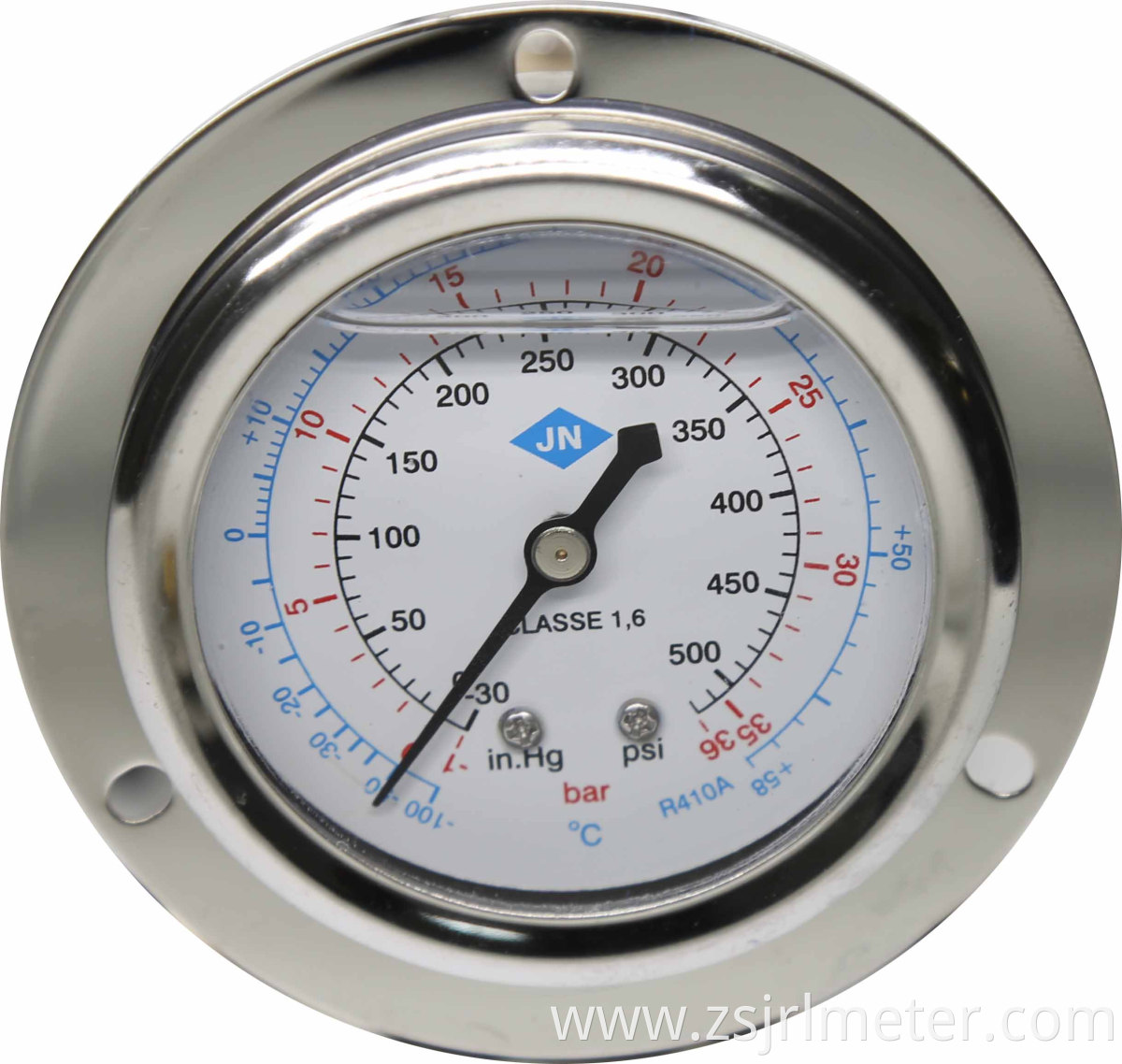 Hot selling good quality refrigerant pressure gauge freon pressure gauge stainless steel with mounting fringe liquid filled